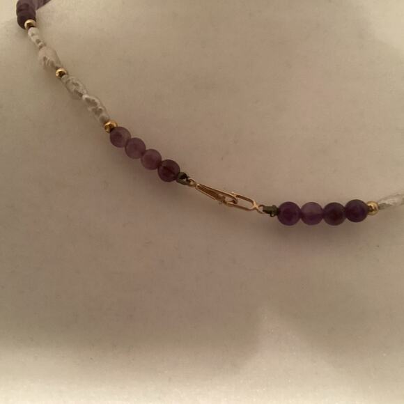 Vintage Fresh Water Pearl, Amethyst and Gold Bead Necklace 18” - Picture 2 of 3